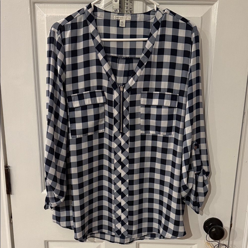 Cato Navy and White Plaid Blouse